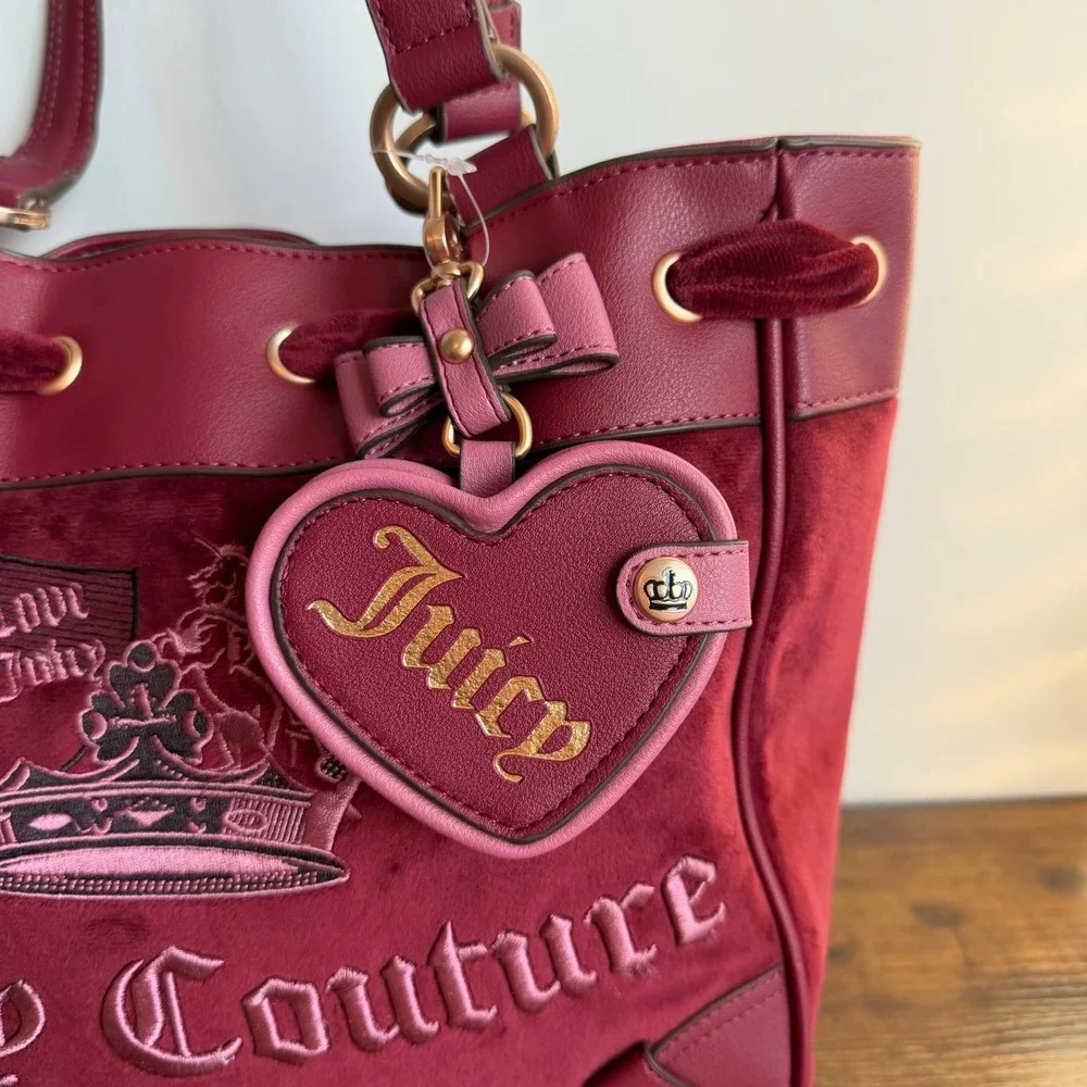 New Juicy Couture Juicy Crown Daydreamer Tote Shoulder Bag Cranberry Red